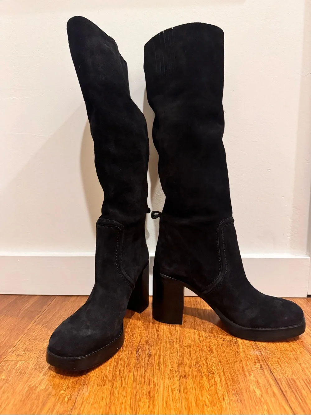 Michael Kors Hayden Black Suede Knee-High Block Heel Boots